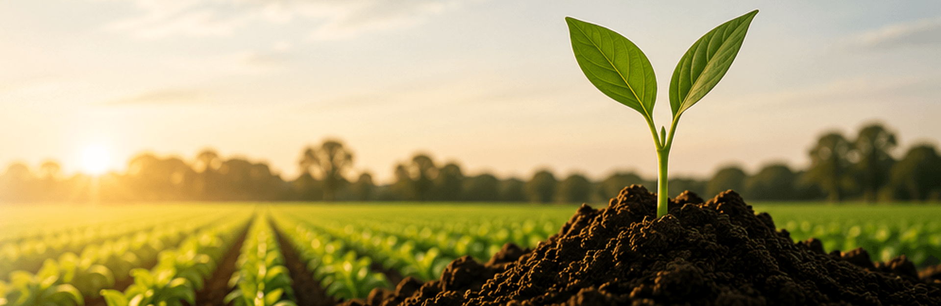 Young seedling sprouting from soil in a crop field