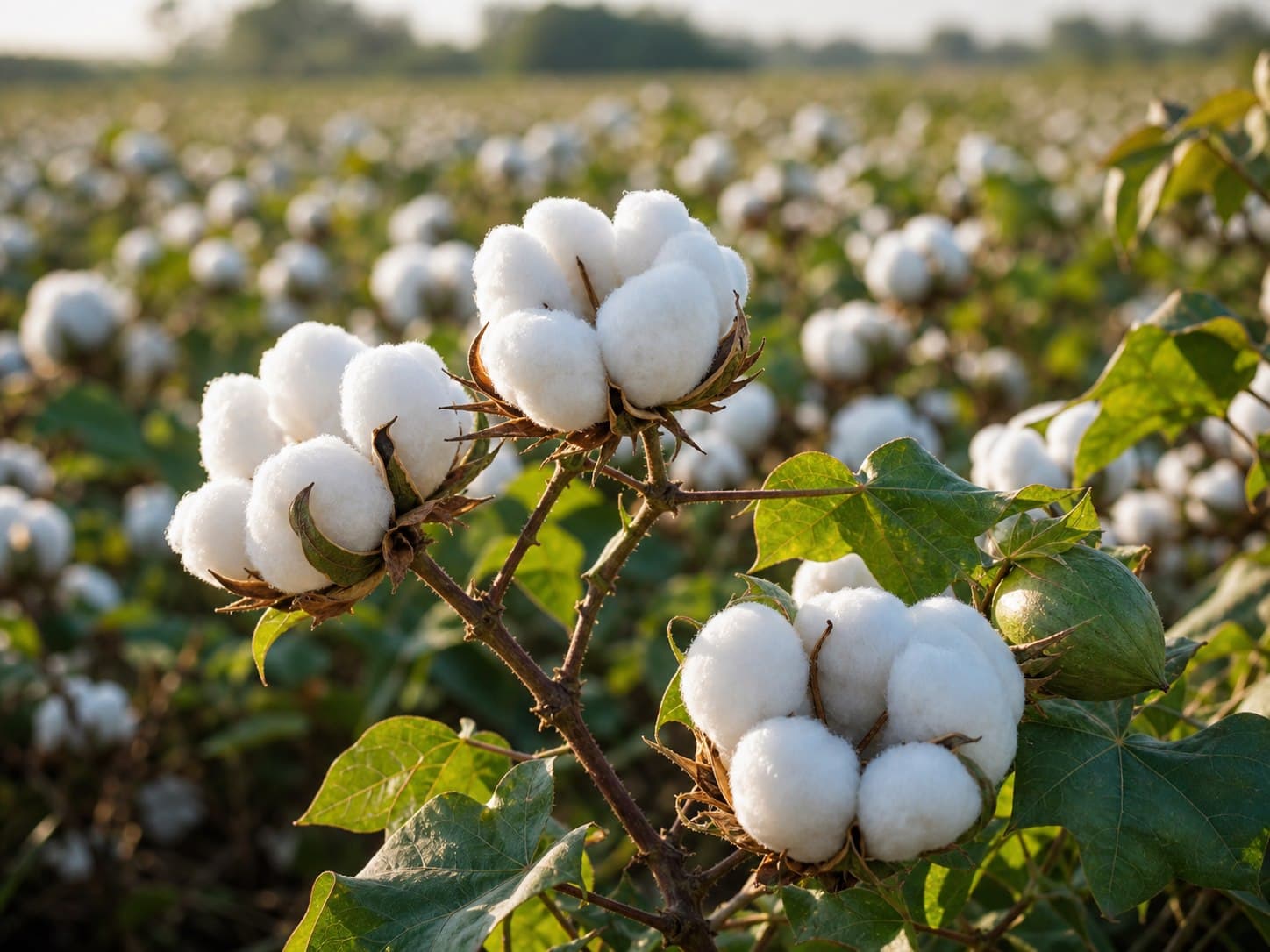 Mature cotton bolls ready for fibre harvest